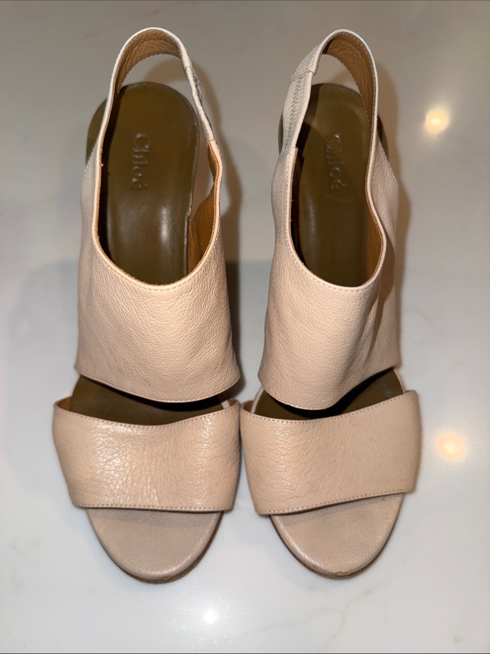 Chloé Blush Leather Slingback Heels